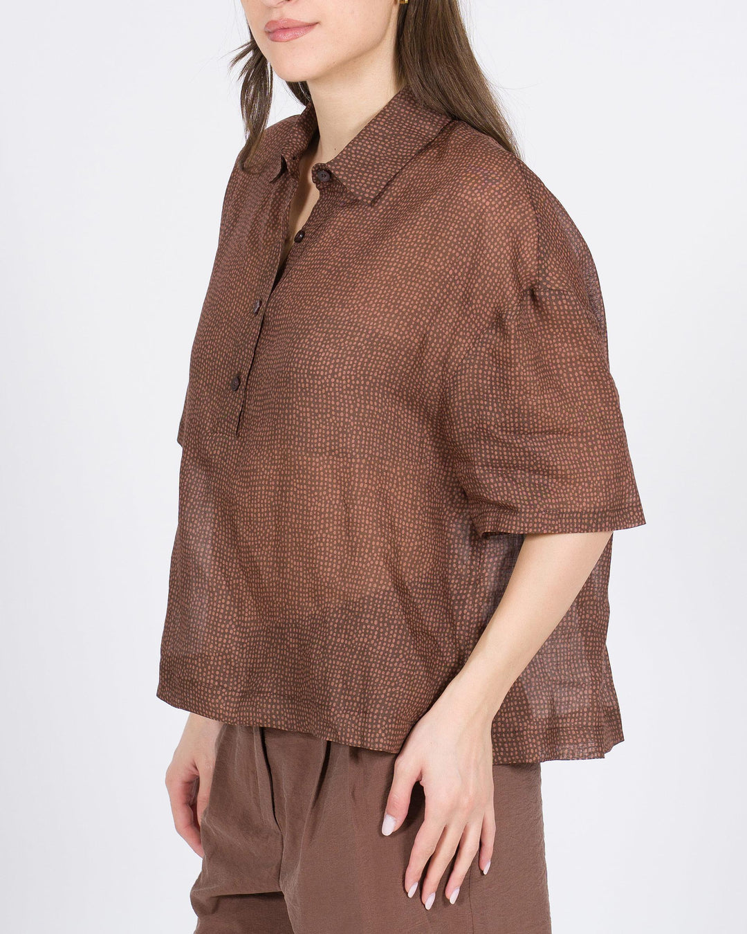 Camicia ALYSI  Microfantasia Mussola di Cotone Scatolata marrone 