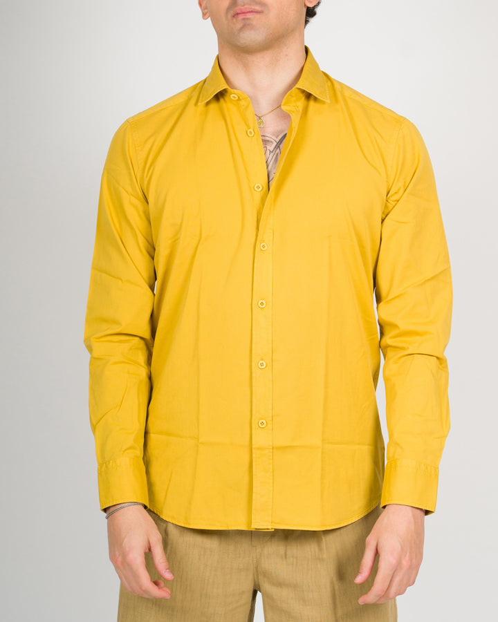 Camicia cotone unito senape 