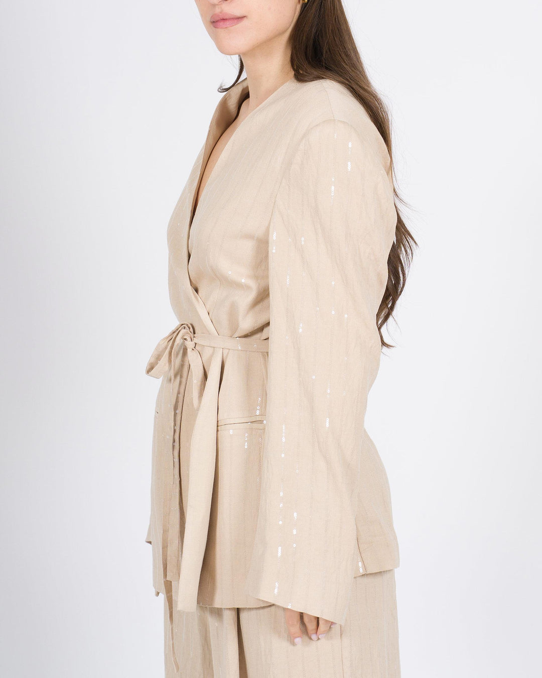 Giacca MEIMEJ  Lino con Fusciacca e Micro Paillettes beige 