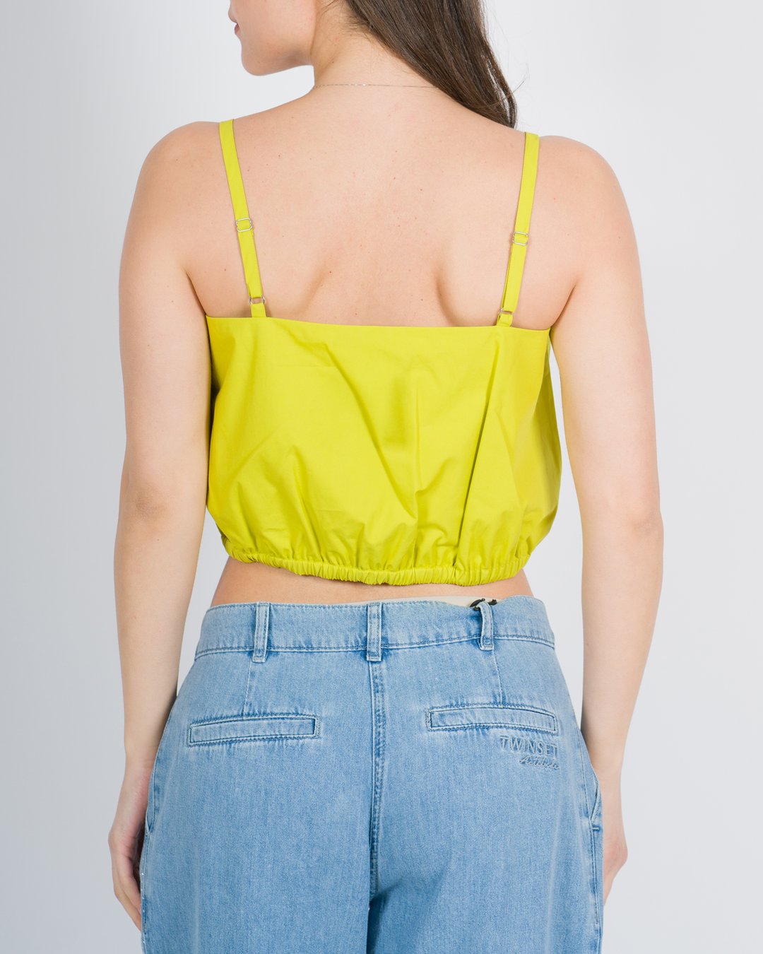 Top cropped in popeline citronella<BR/> 