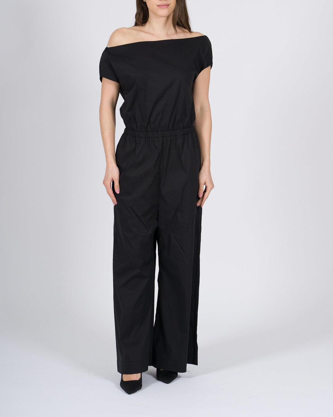 Tuta nera Meimeij in Popeline con Elastico in Vita 