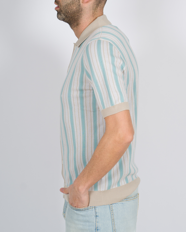 Polo cardigan rigata verde acqua 