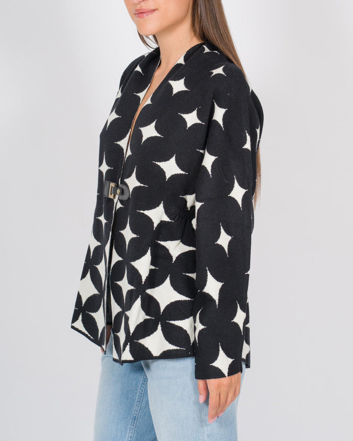 Cardigan a stelle con cinturino nero 