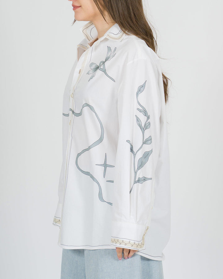 Camicia Bianca Alysi in Cotone Over con stampa 