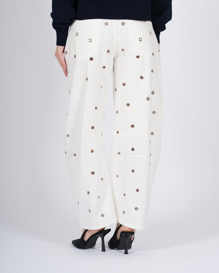 Denim bianco Meimeij modello ballon con borchie 