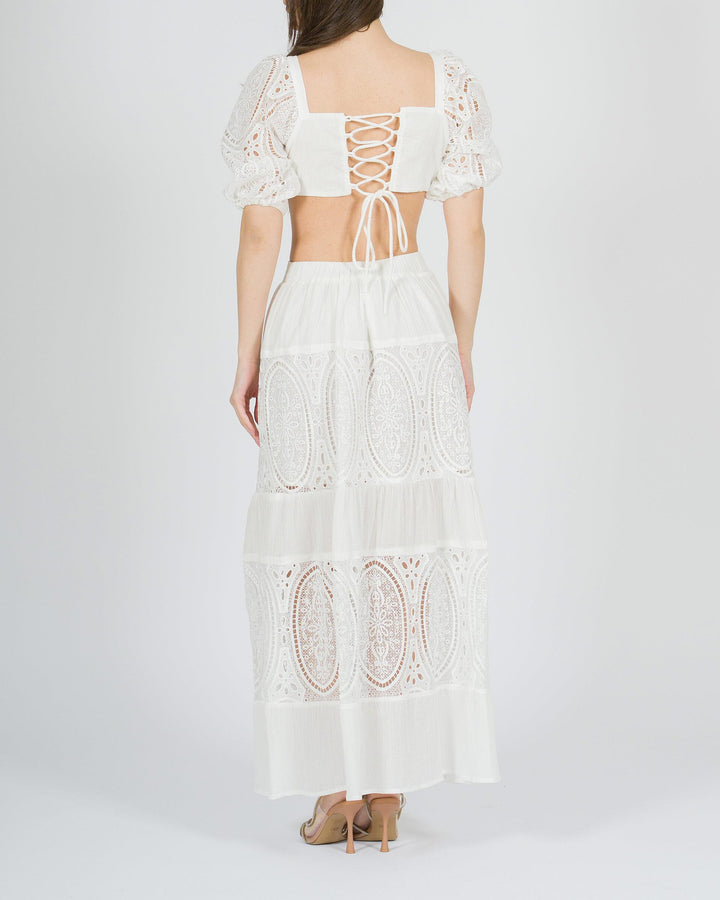 Abito Bianco in Cotone con Ricami 