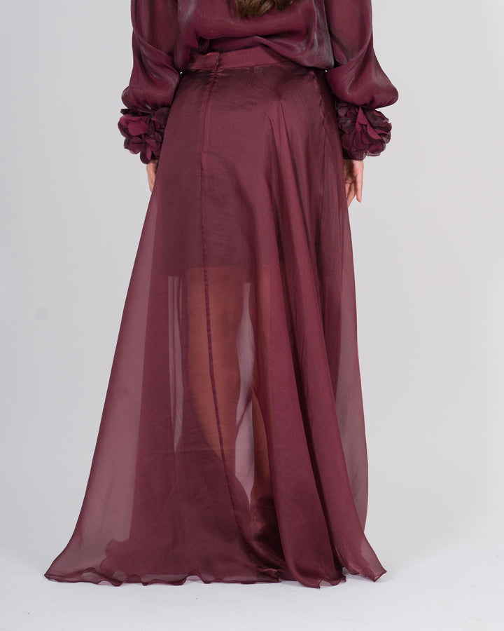 Gonna lunga trasparente con sottoveste staccabile bordeaux 