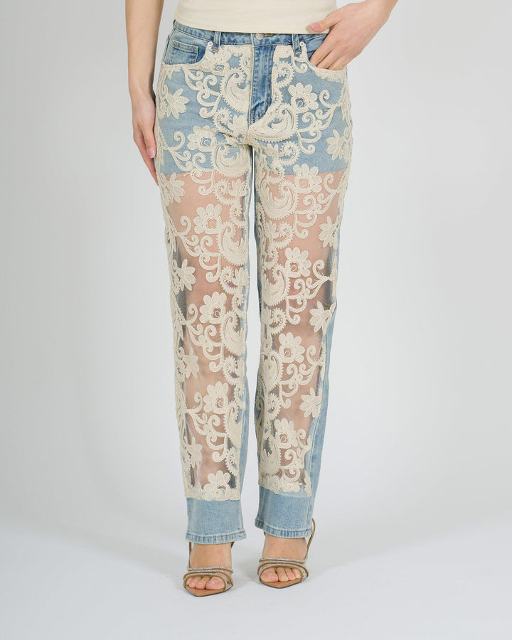 Jeans Amosa con trasparenze e dettagli in pizzo 
