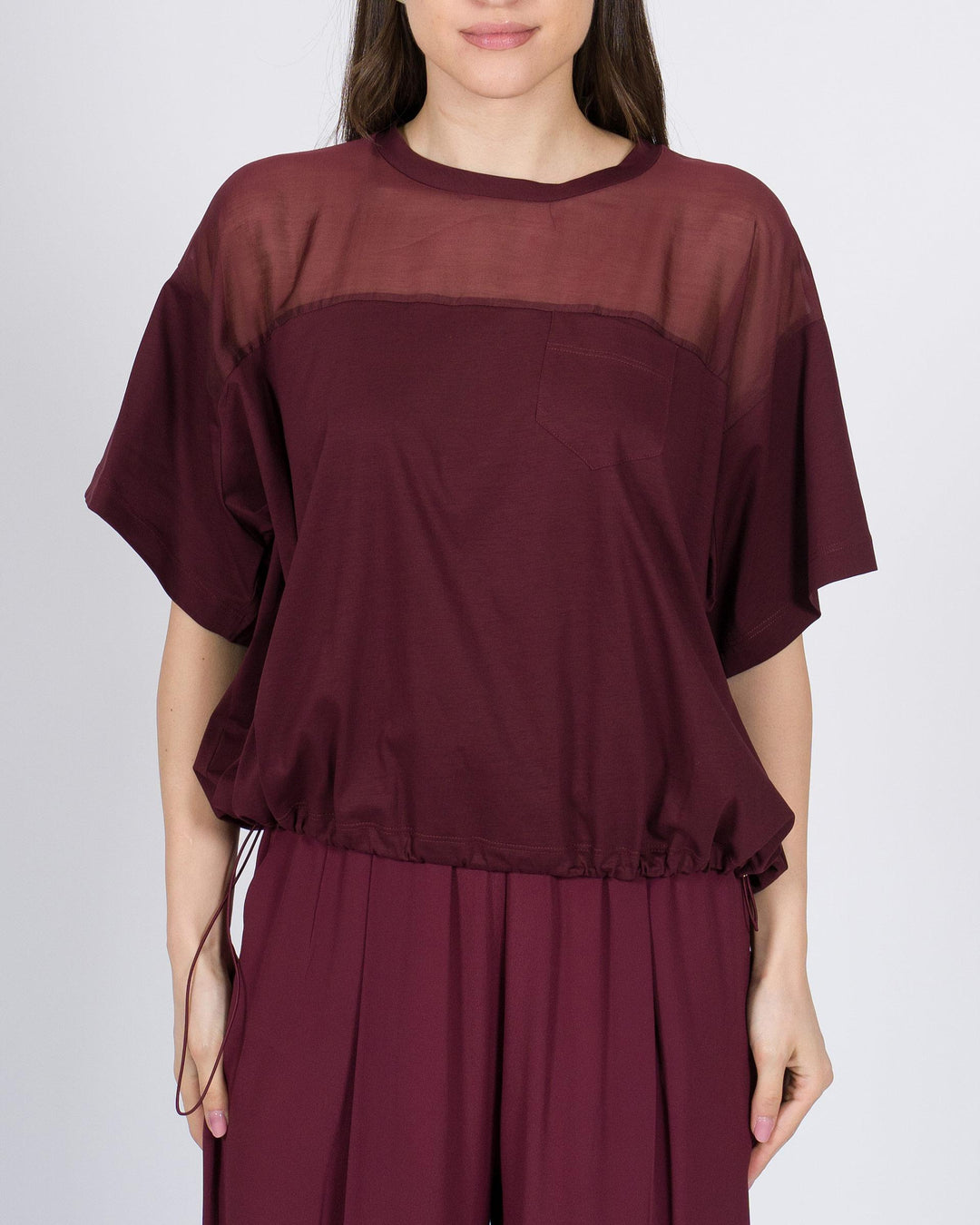 T-shirt  Meimeij bordeaux con dettaglio in mussola di cotone 