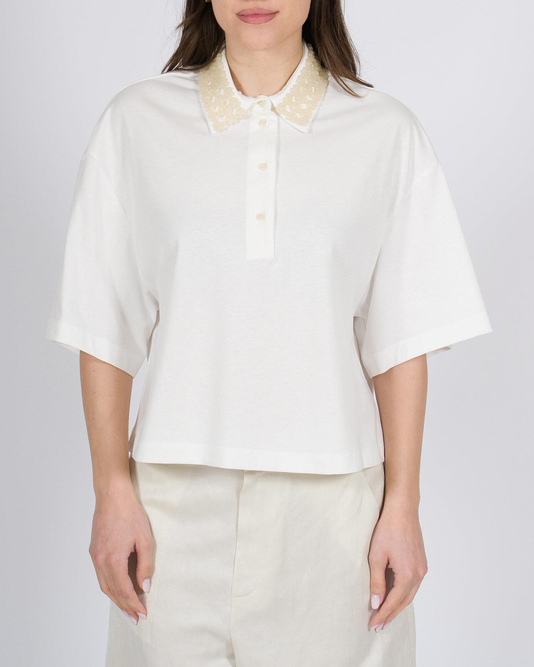 Polo ALYSI Collo con Perline bianca 