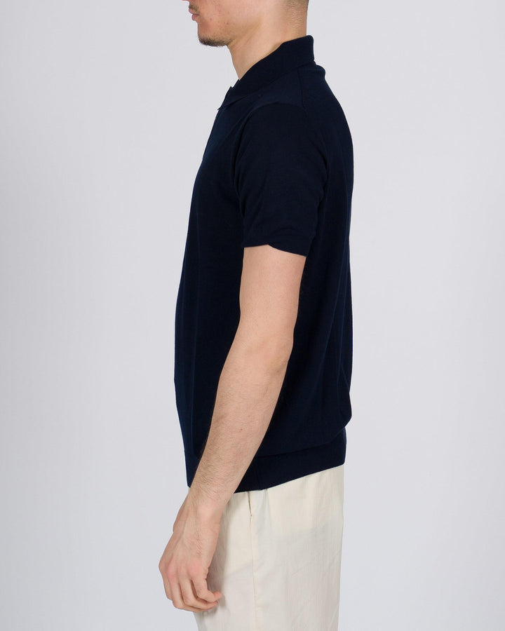 Polo tre bottoni crepe dio cotone blu 