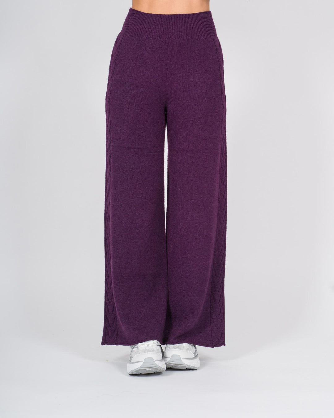 Pantaloni in lana con treccia laterale vino 