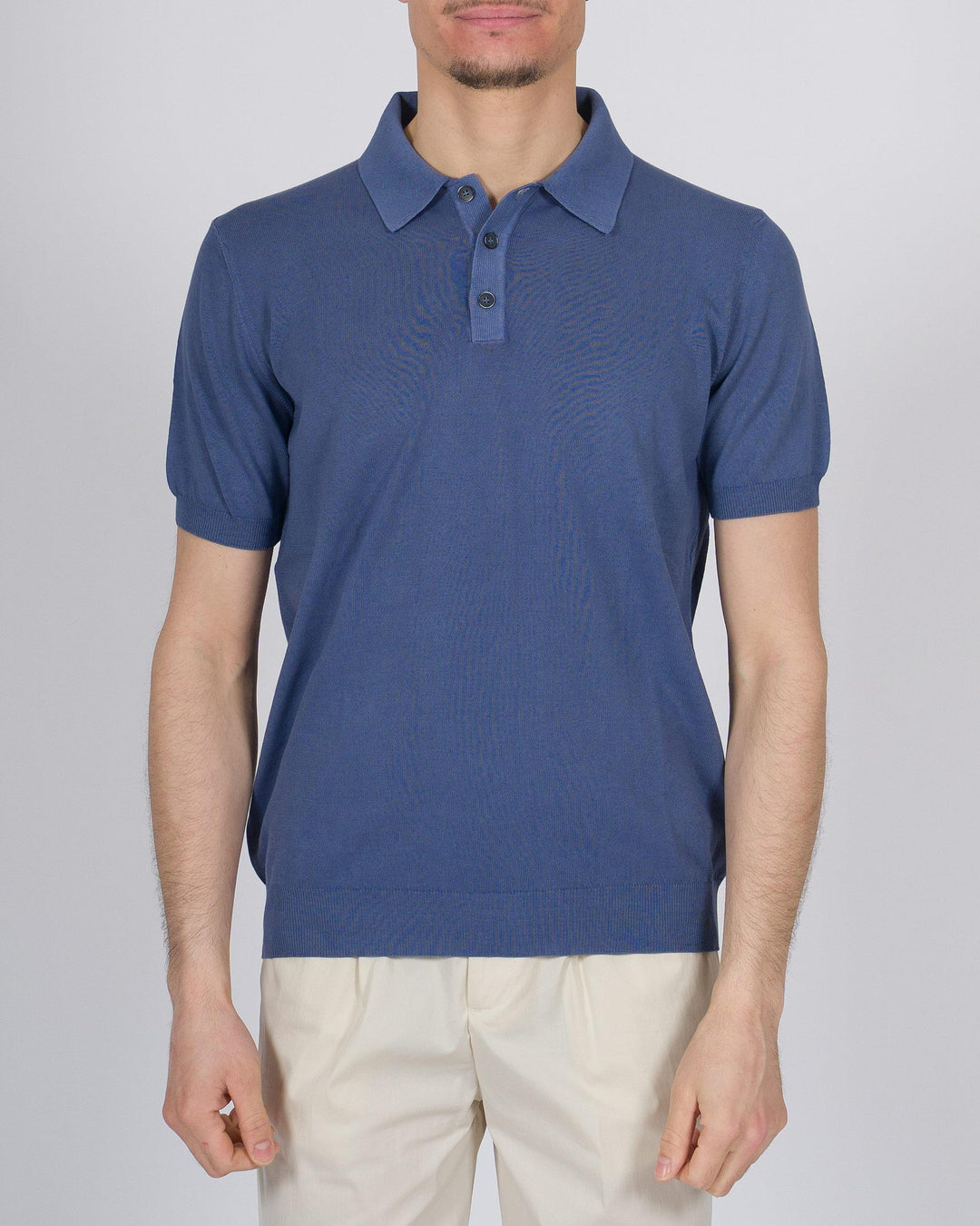 Polo tre bottoni crepe dio cotone indaco 