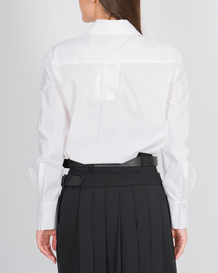 Camicia in popeline di cotone bianco con applicazioni di perle 