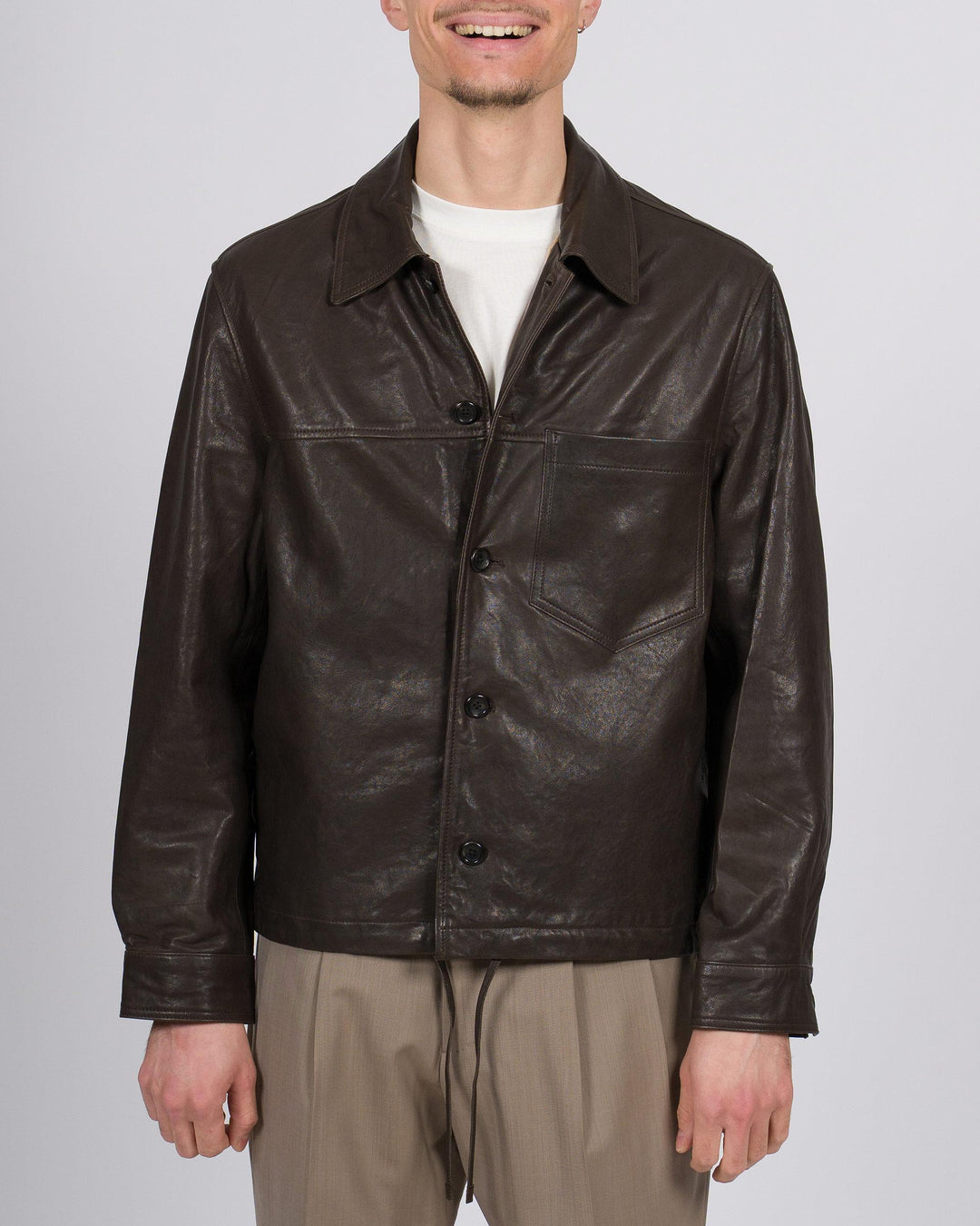 Giubbotto pelle moro New York Resident collo camicia 