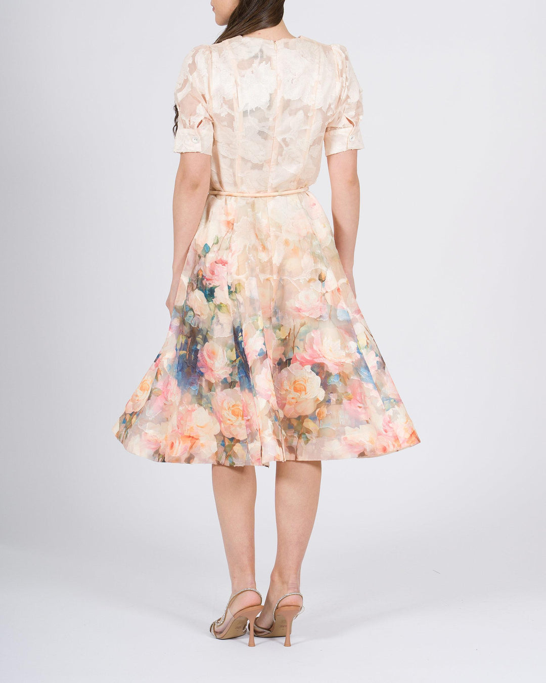 Abito Amosa Ecrù in Organza con Fantasia Floreale 