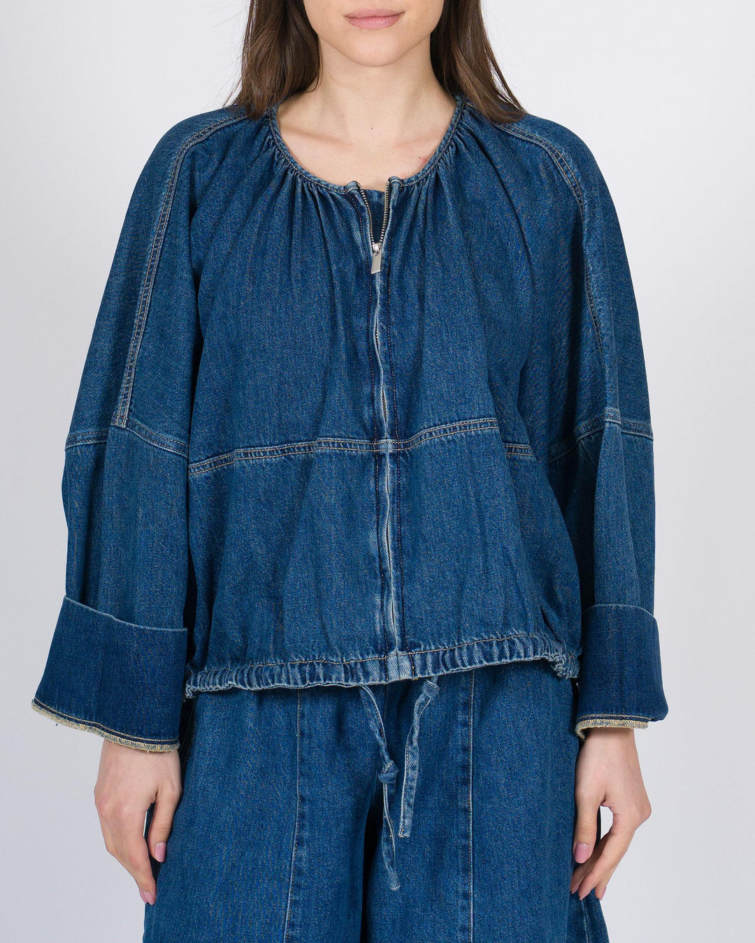 Giubbotto denim oversize Meimeij con zip 