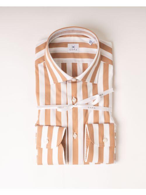 Camicia Riga Larga Cotone Fango 