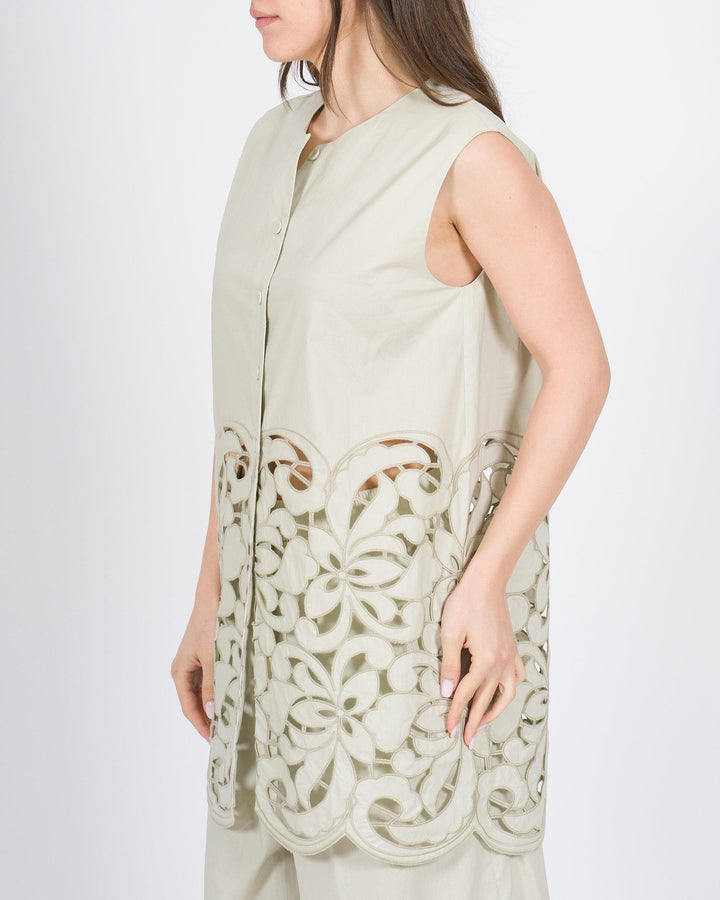 Camicia MEIMEJ  Smanicata con Richiami Laserati salvia 