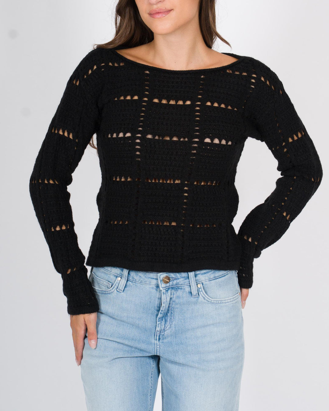 Maglia cropped traforata nero 