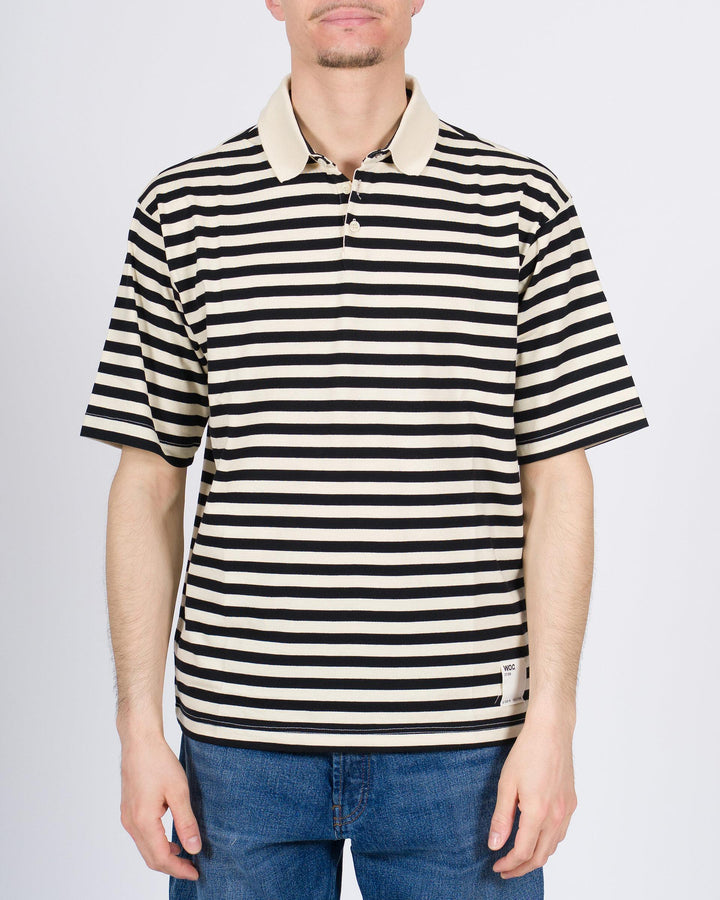Polo Cotone Righe Nero e Beige 