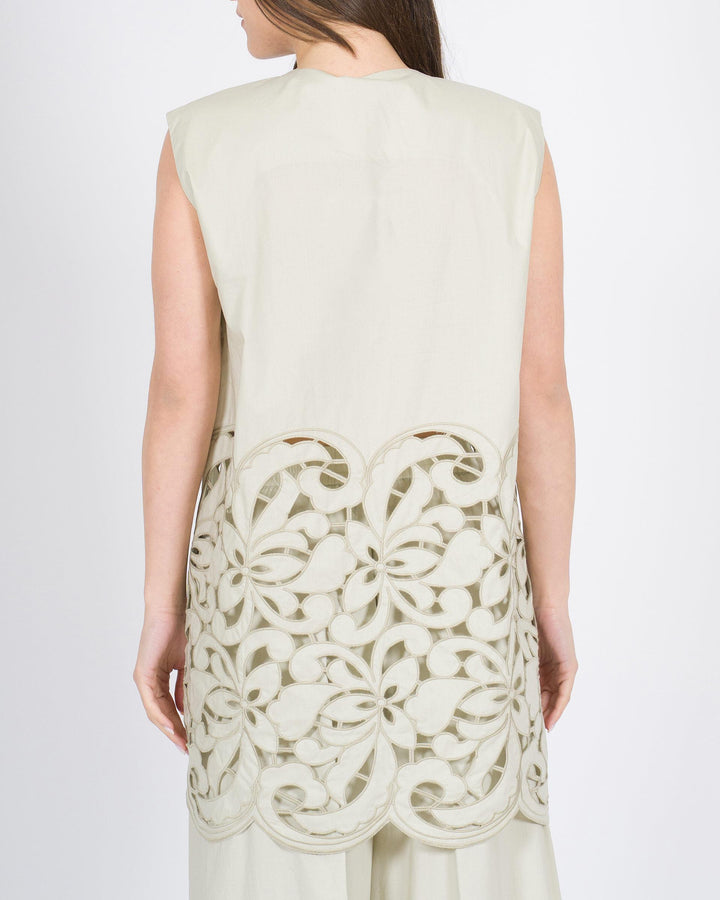 Camicia MEIMEJ  Smanicata con Richiami Laserati salvia 