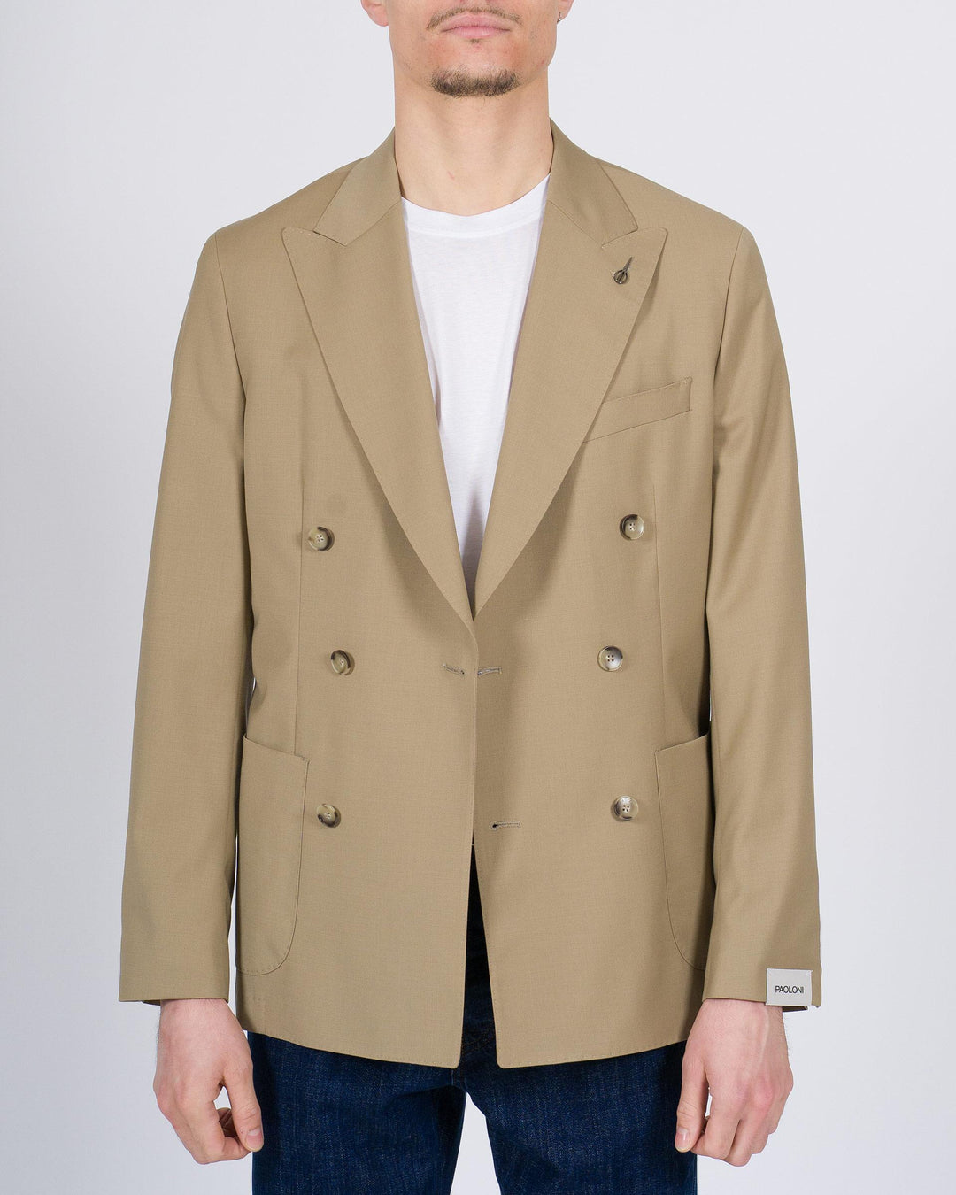 Giacca doppio petto in lana beige 