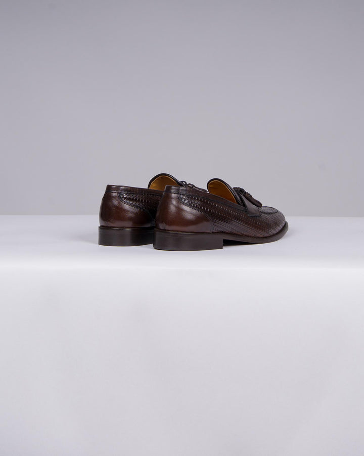 Mocassino Marrone in Pelle Canestrata con Nappine 