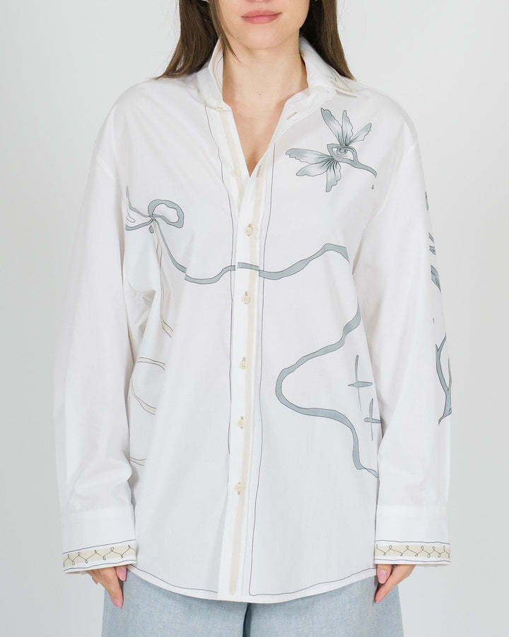 Camicia Bianca Alysi in Cotone Over con stampa 