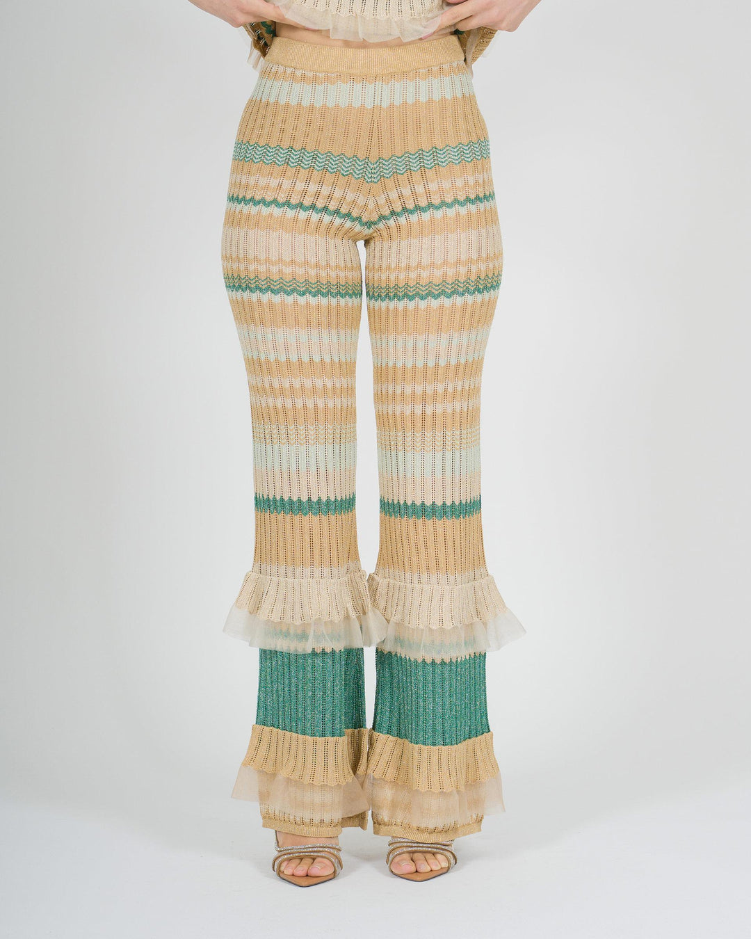 Pantalone amosa oro in maglia lurex 