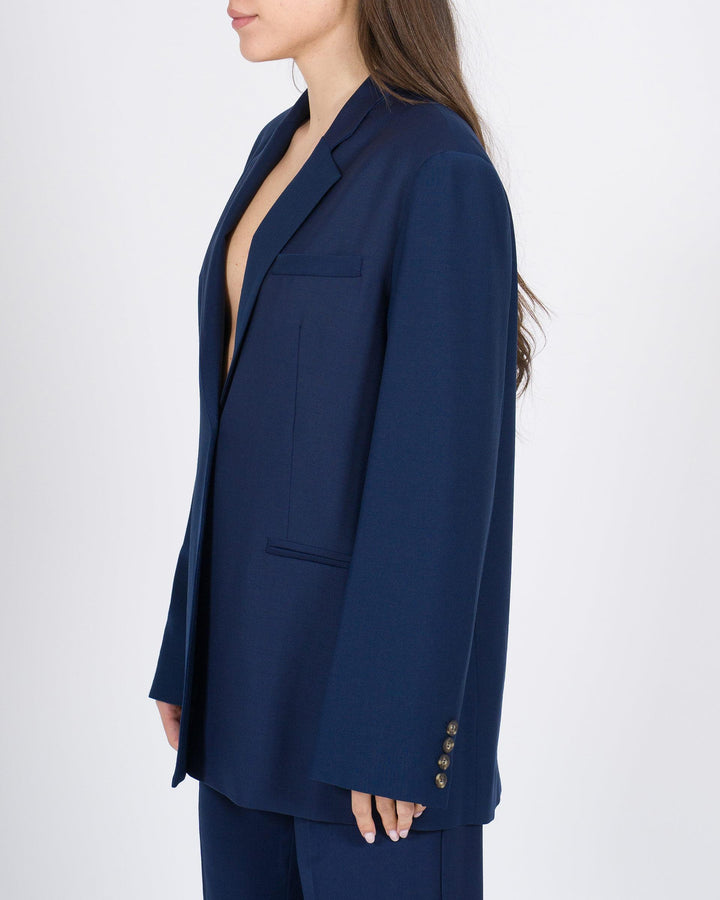 Blazer MEIMEJ  Fresco Lana Monobiettivo con Spacco sul Retro blu 