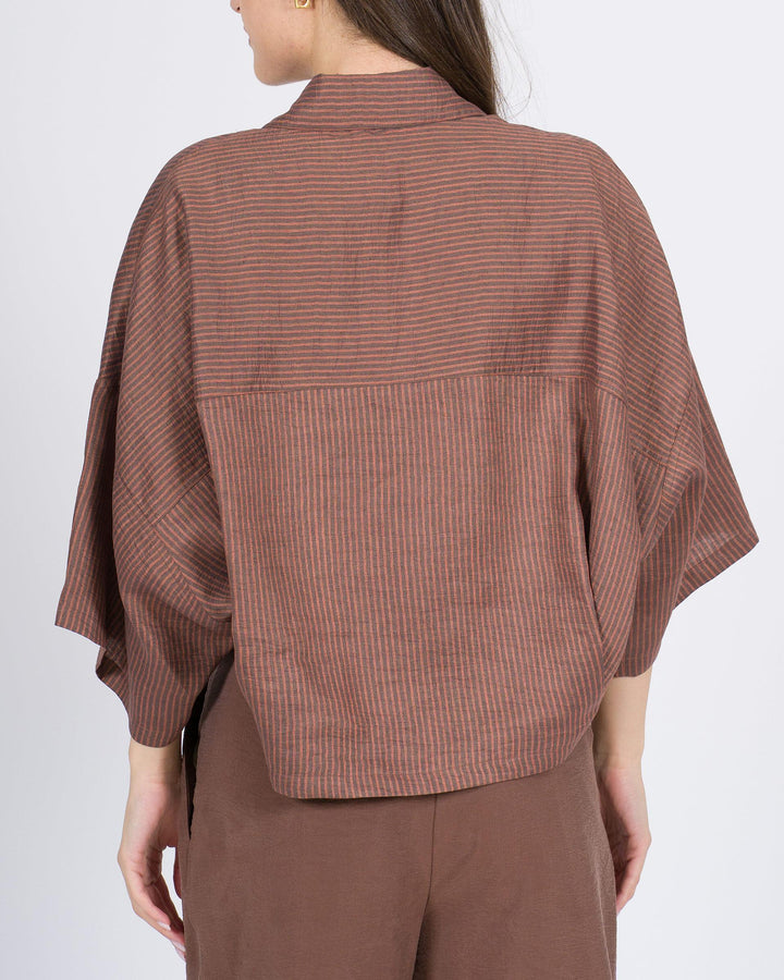 Camicia ALYSI Cotone Righe Scatolata maroone 