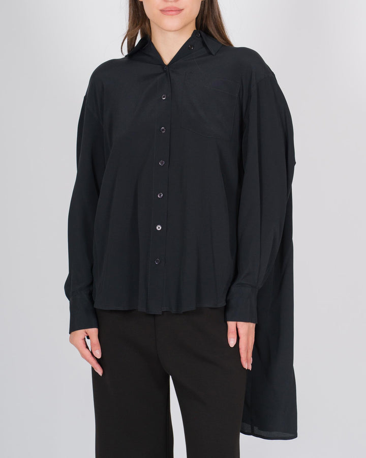 Camicia in seta con dettagli sartoriali nera 