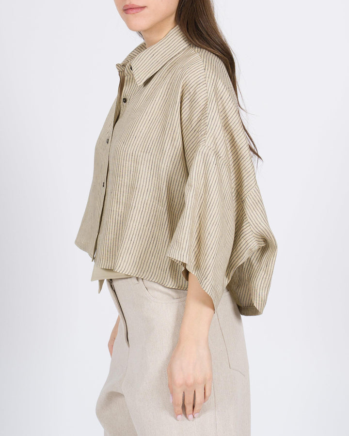 Camicia ALYSI Cotone Righe Scatolata beige 