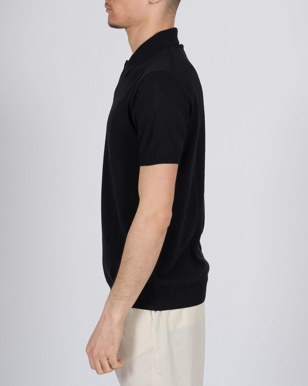 Polo tre bottoni crepe dio cotone nero 