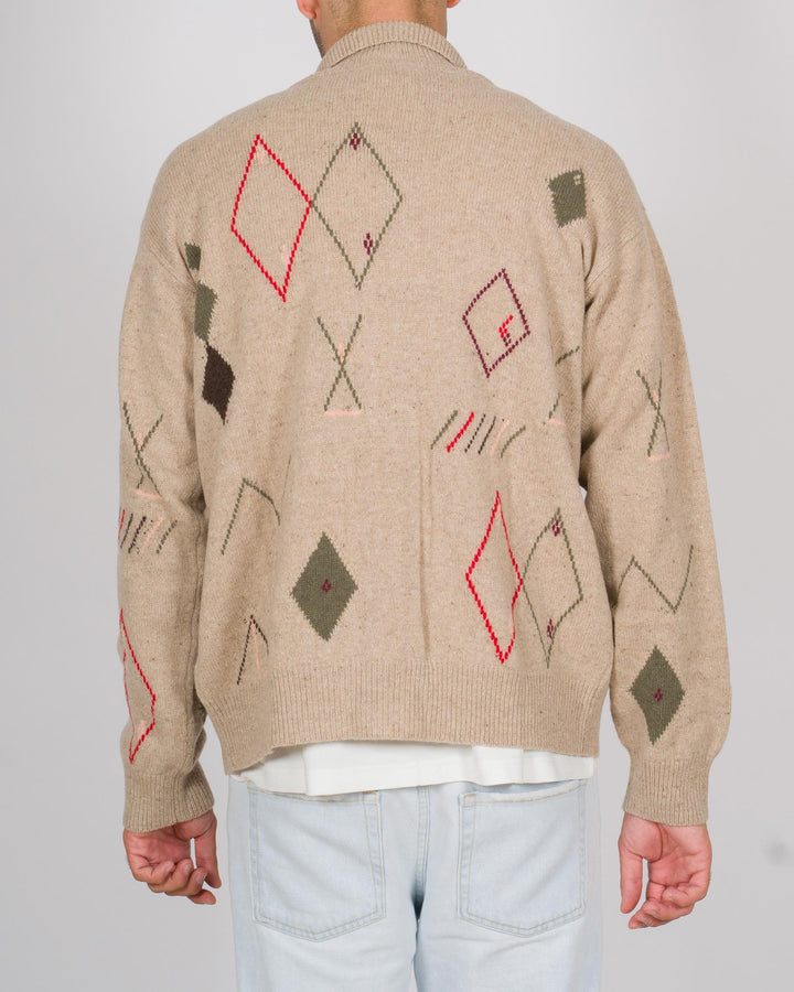 Cardigan rombi effetto navajo beige 