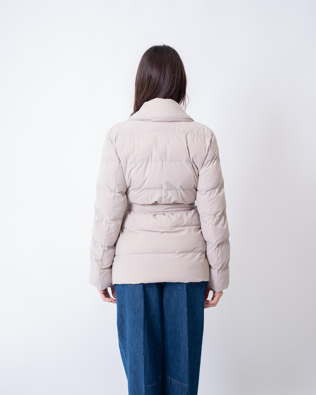 Giubbino corto con cintura in vita Beige<BR/> 