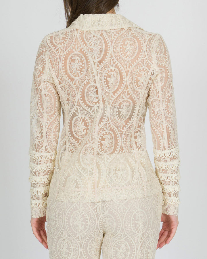 Giacca amosa in organza panna con ricami 