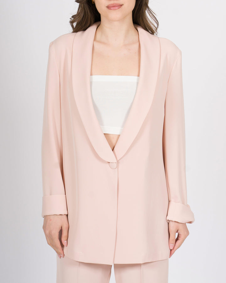 Giacca Silence rosa monobottone con collo sciallato 