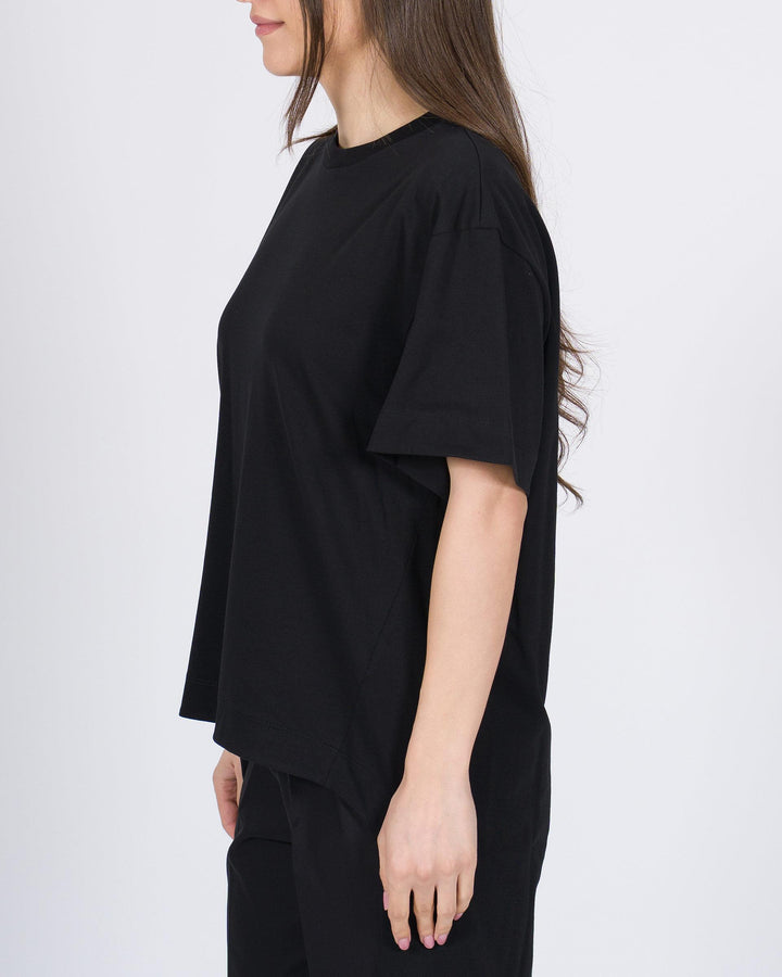 T-Shirt nera Meimeij in Cotone con Taglio Asimmetrico 