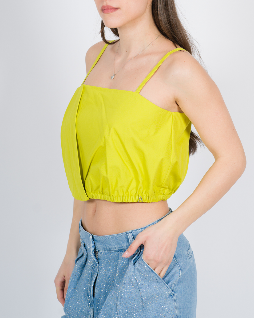 Top cropped in popeline citronella<BR/> 