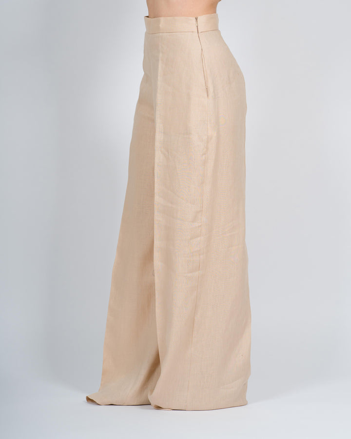 Pantalone palazzo lino beige<BR/> 