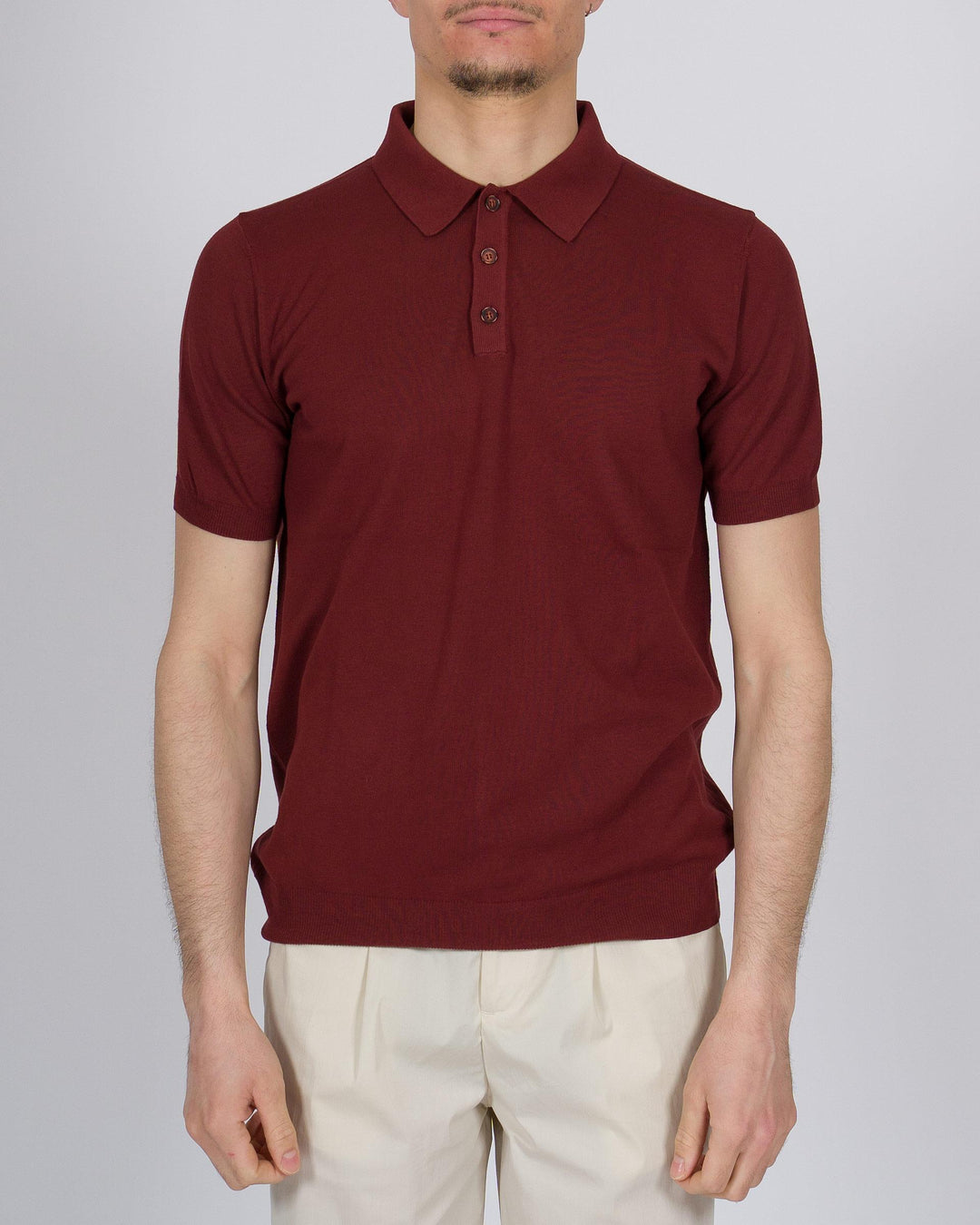 Polo tre bottoni crepe dio cotone vino 