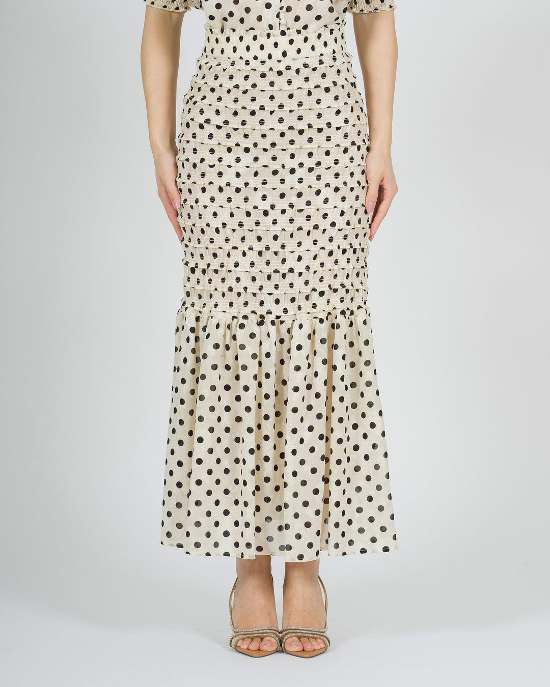 Gonna amosa panna in tessuto stretch con pois 