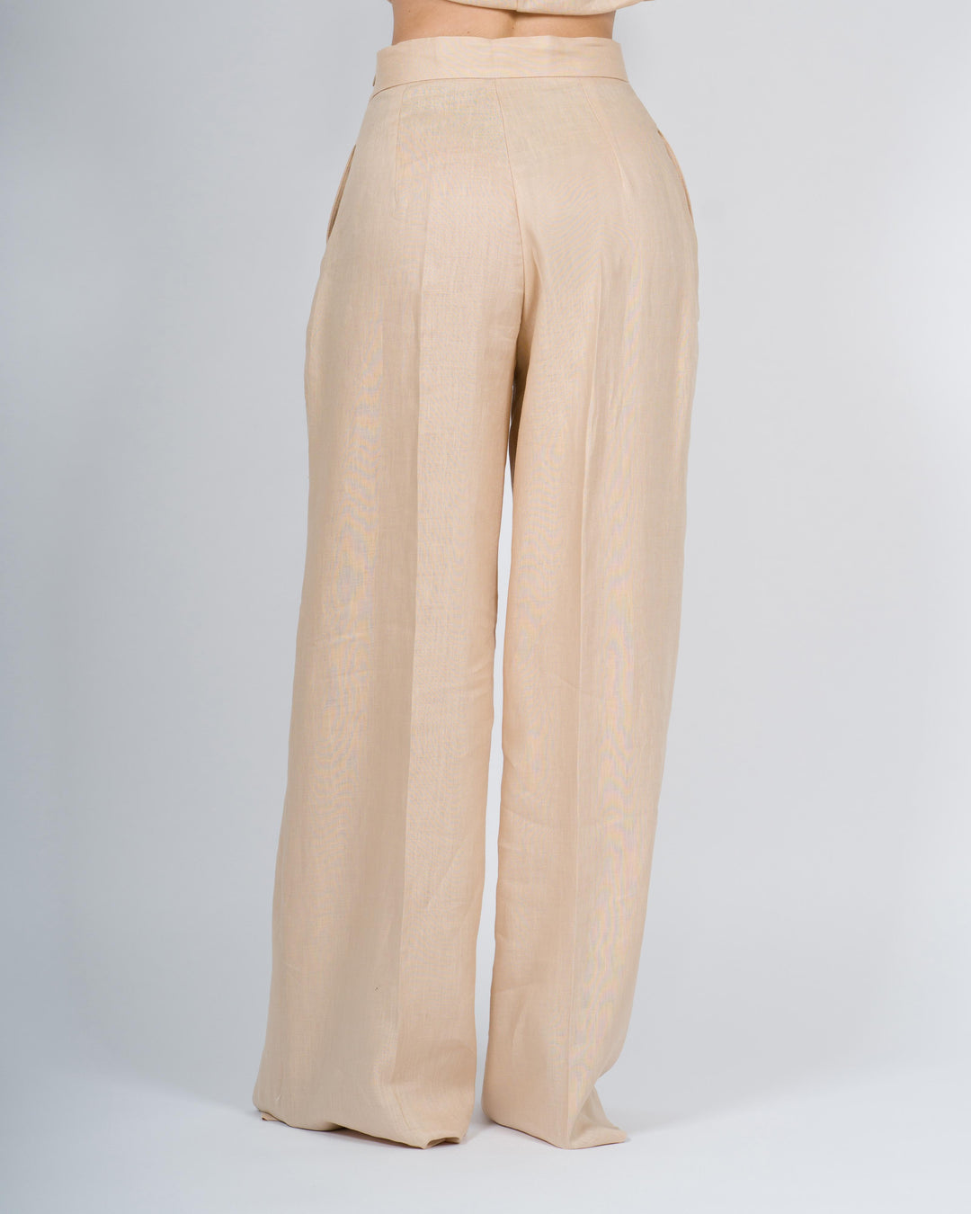 Pantalone palazzo lino beige<BR/> 