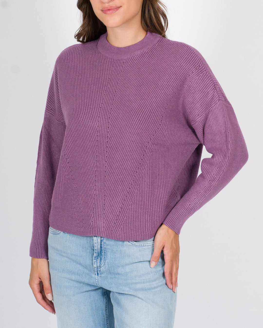 Maglia girocollo a costine melanzana 