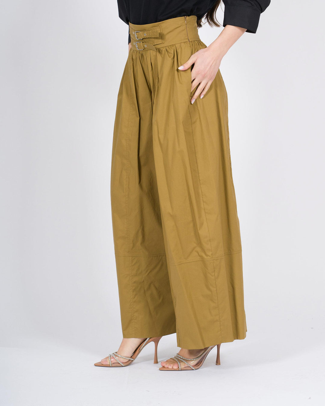Pantaloni MEIMEJ  Balloon Cotone con Cinghie in Vita olio 