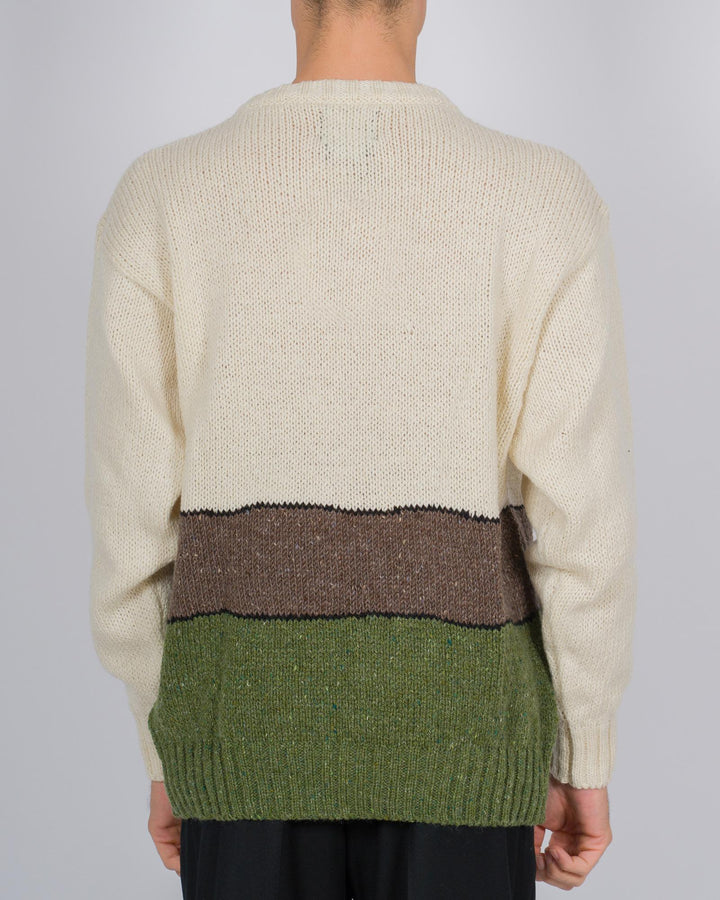 Maglione girocollo in lana con intarsio cane su fondo panna 