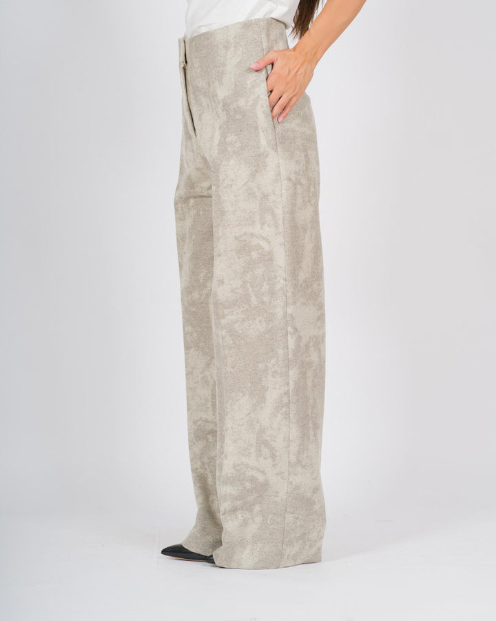 Pantalone Palazzo in Lana Effetto Marmorizzato beige 