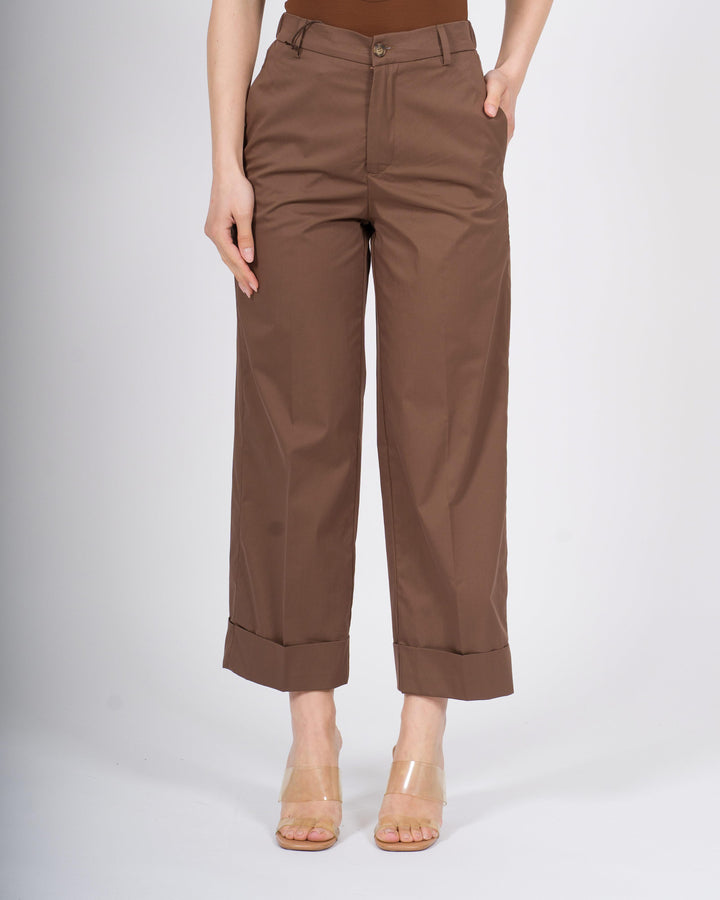 Pantalone marrone Bonheur in popeline 
